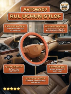 Ayollar uchun straza toshli va eko-charm rul g'ilofi (37–39 sm) — AVTO6707