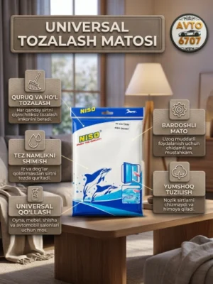 Universal tozalash matosi NISO Delfin (Microfiber PVA) — Avtomobil va uylar uchun zamsh latta - Oq, GIGANT