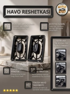 Damas va Labo uchun deflektor Mers uslubida havo chiqarish panjarasi, qora avto tuning - 1 setkali, 2-DONA