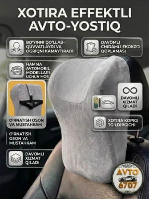 Avto yostiqcha, mashina o'rindig'i uchun bo'yin yostiq - KULRANG